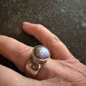Silpada Sterling Silver Ring with bronze pearl.  Hammered Silver.